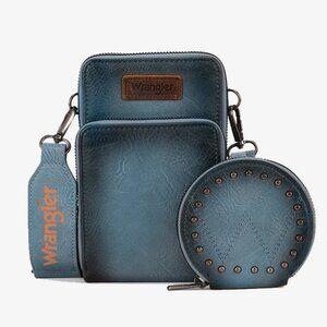 Wrangler Crossbody Cell Phone Purse 3 Zippered Compartment w/ Coin Pouch - Jean